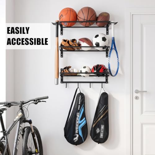 XCSOURCE Sports Equipment Organizer, 3-Tier Wall Mount - Image 8