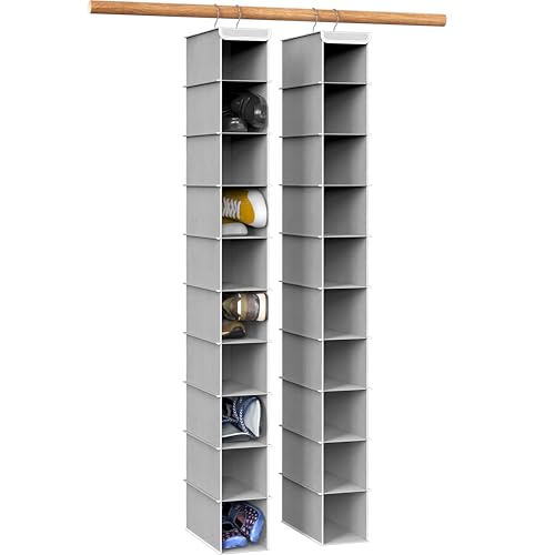 Simple Houseware 2 Pack 10 Shelves Hanging Shoe Organizer, Gray - Image 2