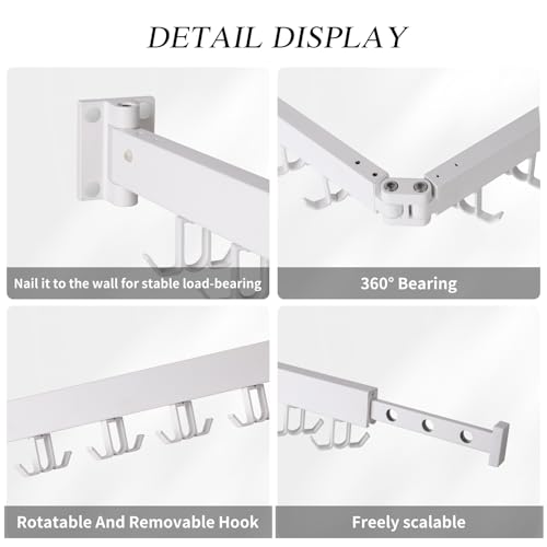 Wall Mounted Clothes Drying Rack Tri-Fold, White - Image 5