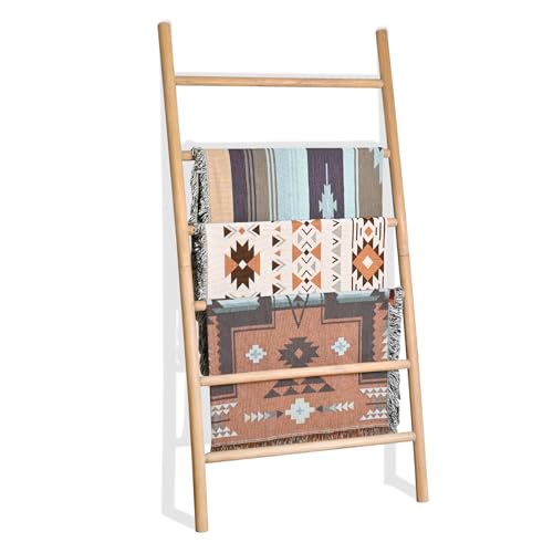 FUIN Blanket Ladder, 38in Wide Solid Wood Rustic Decor Rack - Image 2