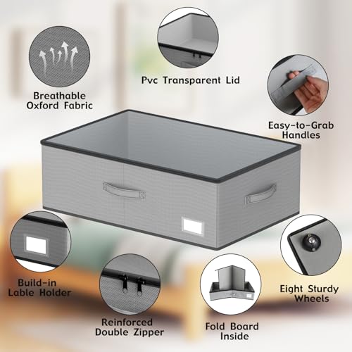 Under Bed Storage with Wheels, 10 inches height，Grey - Image 6
