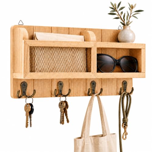 Key Holder Mail Organizer Wall Mount with Shelf Farmhouse - Image 2