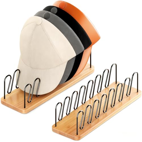 Hat Organizer for Baseball Caps, 2 Pack Wood & Metal Hat Rack - Image 2