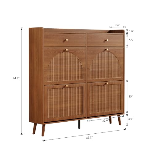 Shoe Storage Cabinet for Entryway with 6 Flip Drawers, Walnut - Image 3