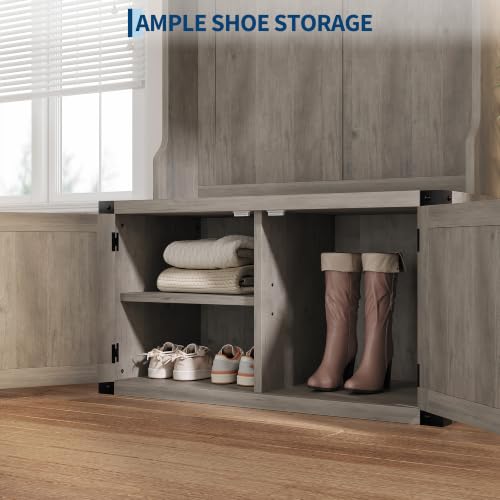 39.4" Hall Tree with Bench and Shoe Storage, Gray - Image 7