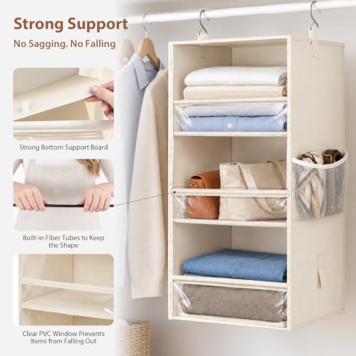 6 Shelf Hanging Closet Organizer, 2 Separable 3 Shelf Units Beige - Image 4