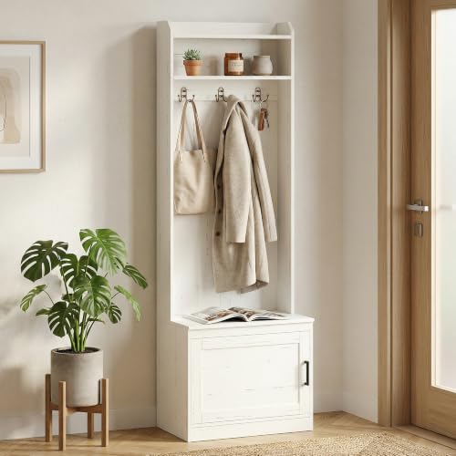 HOMCOM Narrow Hall Tree with Shoe Storage Bench Rustic - Image 2