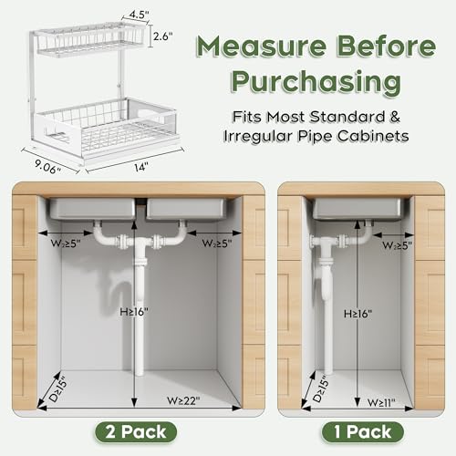 Under Sink Organizer, 2-Pack L-Shaped Metal Pull-Out Drawers - Image 3