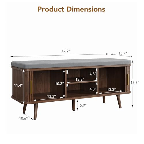 Decofy Shoe Storage Bench with Cushion and Sliding Doors - Image 3