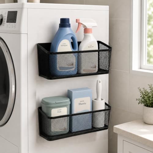 2 Pack Magnetic Shelves for Washer and Dryer, Black Metal Baskets - Image 2