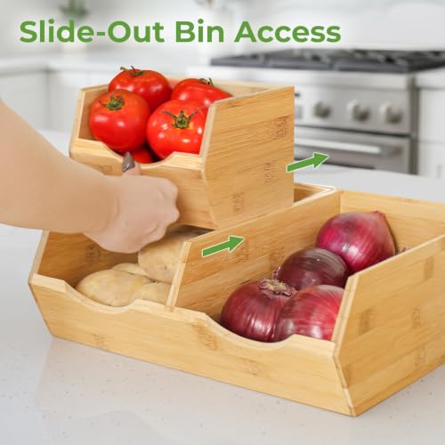HOMESTEAD Bamboo Pantry Storage Bins – Stackable Potato & Onion - Image 6