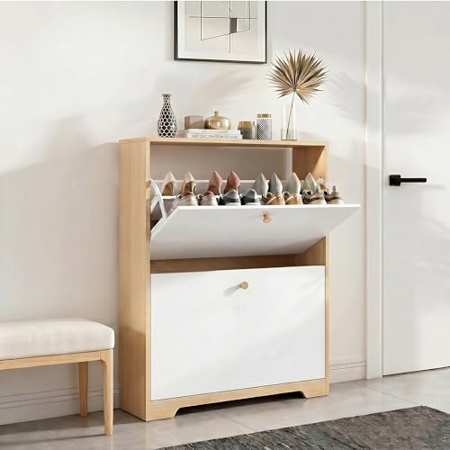 Nicetree Shoe Storage Cabinet with 2 Flip Drawer, Narrow - Image 2