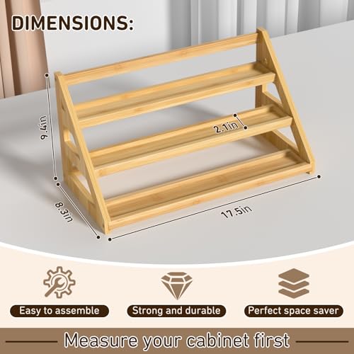 Bamboo Spice Rack - 3 Tier Spices Rack Kitchen Cabinet - Image 3