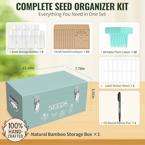 Large Bamboo Wood Seed Storage Organizer Box with Lid - Image 3