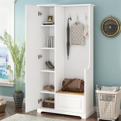 GDFStudio 36" Hall Tree with Flip-Up Bench, Hanging Hooks - Image 4