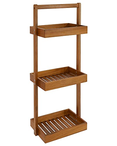 Utoplike Teak Shower Caddy Corner, Standing Organizer Shelf - Image 2