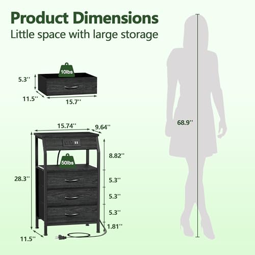 Furnulem Night Stand with Charging Station, 3 Drawers Bedside - Image 4