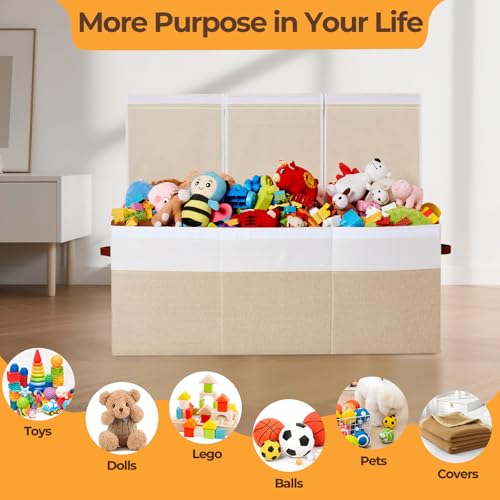 Extra Large Toy Box with Lid,Collapsible Toy Storage Chest,Beige - Image 6