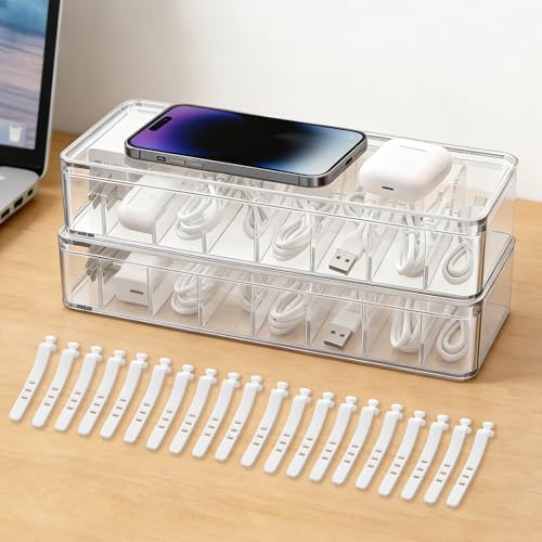 2 Pack Cable Organizer Box with Lid - Image 2