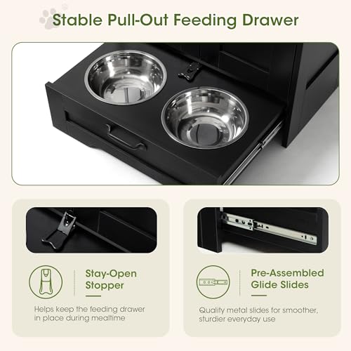 Dog Feeding Station with Storage Cabinet, Black Wood Dog - Image 6