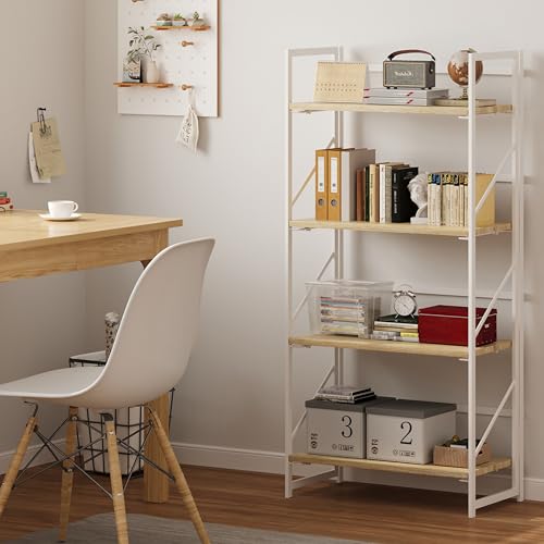 JSB No Assembly Folding Bookshelf, 4 Tier Industrial Metal - Image 5