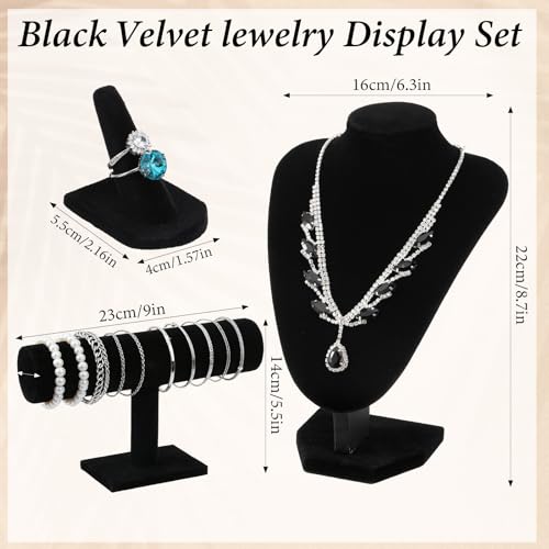 4 Pcs Velvet Jewelry Display Set Velvet Necklace Bust Holder - Image 3