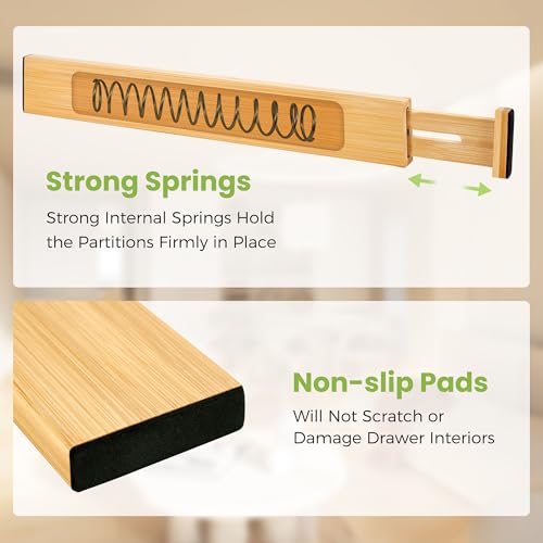 Fyvva Drawer Organizer, Spring-Loaded Expandable Bamboo Dividers - Image 4