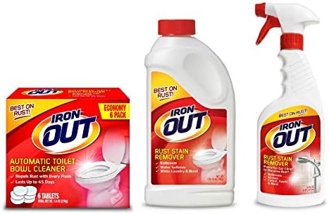 Iron Out Rust Stain Remover Automatic Toilet Bowl Cleaner Tablets, Powerful Gel Spray and Powder
