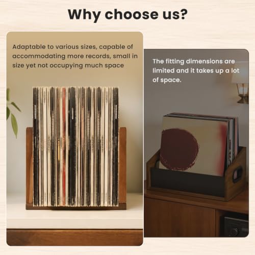 Vinyl Record Storage Stand, Solid Acacia Wood Album Holder - Image 6
