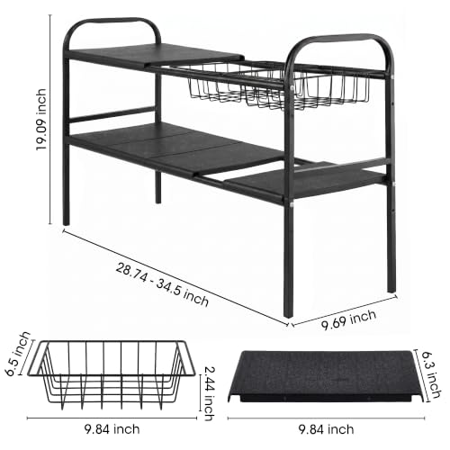 Expandable 2 Tier Under Sink Organizer, Black, 28.74 | Under Sink Stor - Image 3