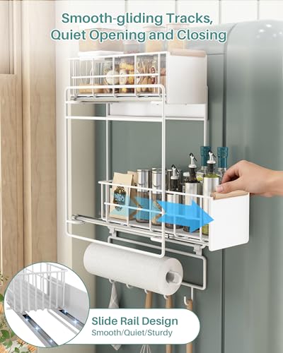 Pull Out Laundry Magnetic Organizer with 5 Hooks and Towel Holder - Image 7