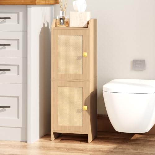 Rattan Narrow Bathroom Storage Cabinet, 7.9''D x 9.8''W x 29.5''H - Image 5