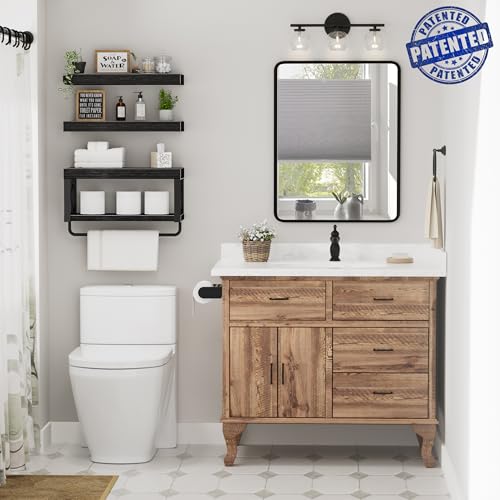 QEEIG Bathroom Shelves Over Toilet (Black, Set of 3, 15.7") - Image 3