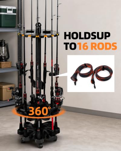 Rotating Fishing Rod Holder Floor Rack, Holds 16 Rods - Image 3