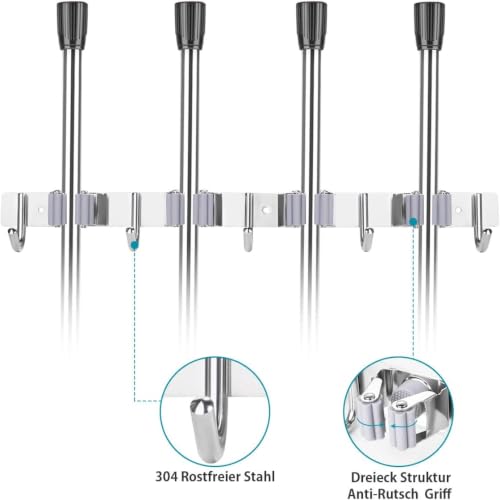 Broom Holder Wall Mount, 5 Racks 4 Hooks Heavy Duty Mop Organizer - Image 4