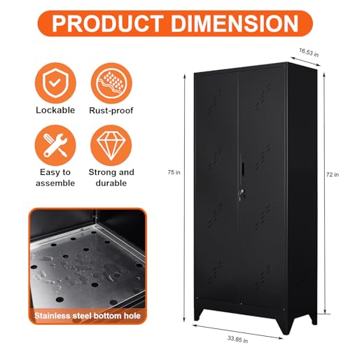 75" Metal Garage Storage Cabinet, Cleaning Tool Storage Cabinet - Image 4