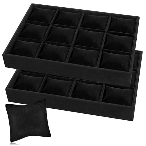 AHQiZFX 2 Pieces Elegant Velvet Watch Tray, 12 Grid | Jewelry Organiza - Image 2