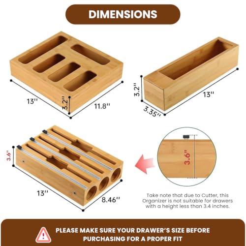 9 in 1 Bamboo Kitchen Drawer Storage Bag Organizer with Cutter - Image 3