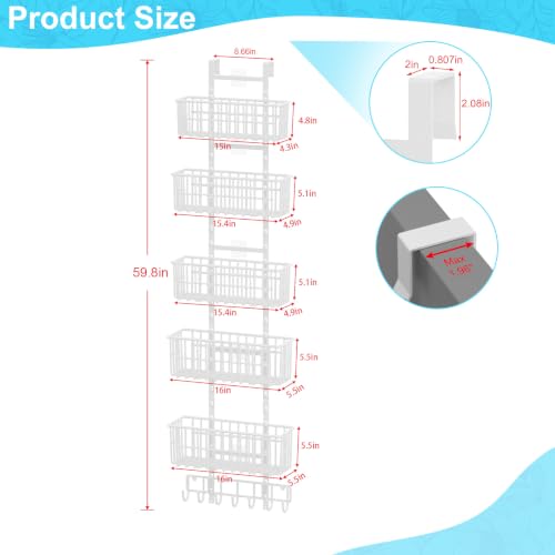 5-Basket Over-the-Door Metal Storage Organizer, White - Image 3
