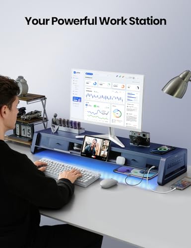 Vaydeer All-in-One Dual Monitor Stand Riser with 2 Drawers, 8USB - Image 7
