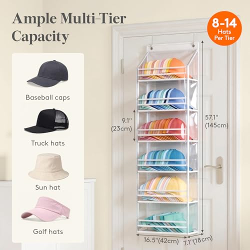 Lifewit 6 Tier Clear Over the Door Hat Rack, Baseball Caps - Image 3