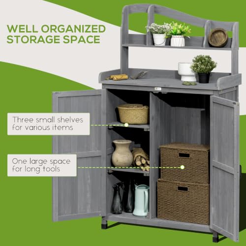 Outsunny Potting Bench Table, Outdoor Storage Cabinet - Image 6