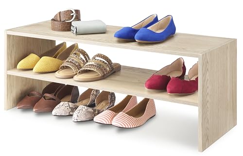 Whitmor Wood Stackable 2-Shelf Shoe Rack, White Oak, 31 inches - Image 4