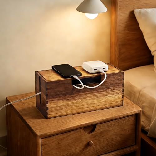 Acacia Wood Cable Management Box, Wooden Cord Hider | All Products - Image 4
