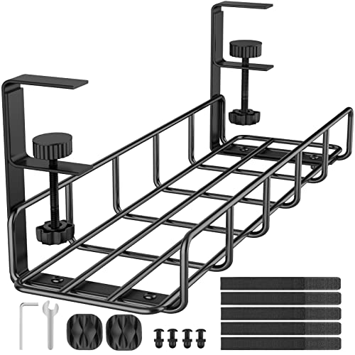 Under Desk Cable Management Tray No Drill Steel Tray Black - Image 2