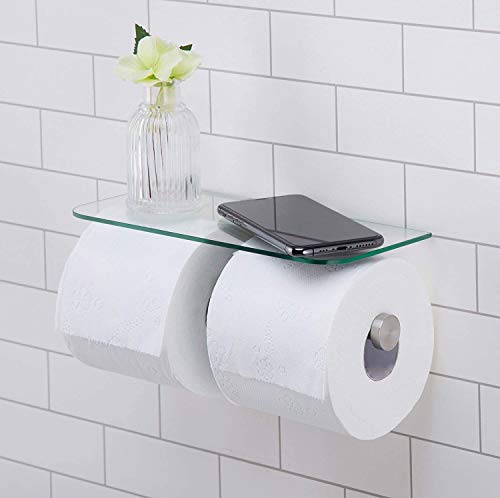 JackCubeDesign Double Toilet Paper Holder with Glass Shelf, Wall - Image 4