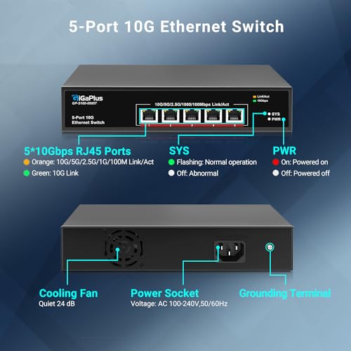 5-Port 10Gb Ethernet Switch Unmanaged with 5 x 10Gb RJ45 Ports - Image 3
