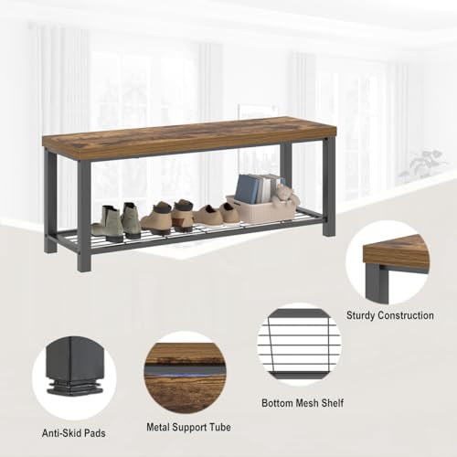 Entryway Bench, Modern Wood and Metal Storage Bench - Image 6