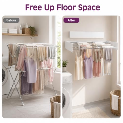 Wall Mounted Clothes Drying Rack, Foldable Retractable - Image 7