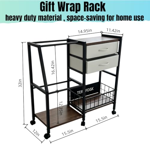 Wrapping Paper Storage Cart, Rolling Gift Wrap Rack with Wheels - Image 3